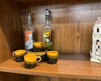 Tri-Color Coffee Mug and Saucers