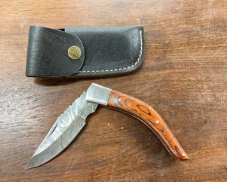 Wood Handle Folding Knife w/Sheath