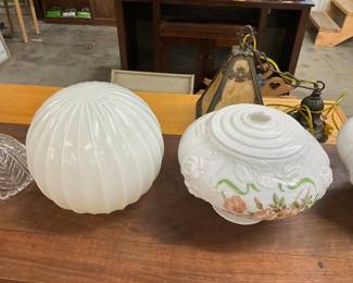 White Ball Globe Light Fixture & Floral Glass Light Shade
