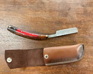 Straight Razor Folding Knife w/Sheath