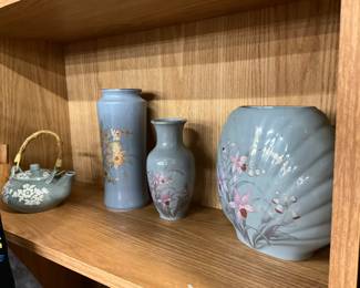 Blue Grey Ceramic Teapot -- Japan Pastel Blue Cloisonné Vases