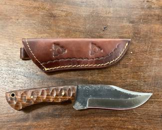 Wood Handle Hunting Camping Knife w/Sheath