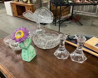 Leaning Purple Flower Vase - Banana or Fruit Basket - Divided Dish - Candle Stick Holders