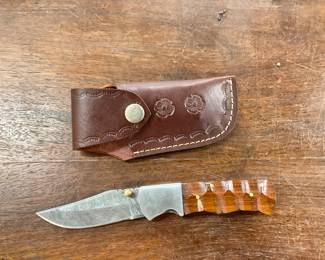 Wood Handle Pocket Knife w/Sheath