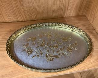 Framed Mirror Vanity Tray-Gold Floral Design