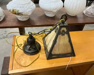 Brown Slag Glass Hanging Light