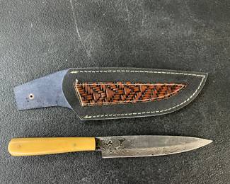 Wood Handle Knife w/Leather Sheath