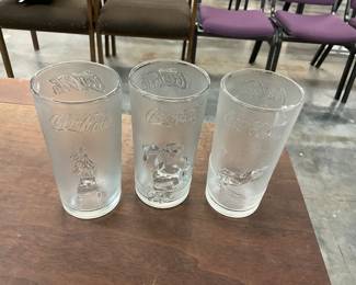 Embossed Frosted Satin Coca-Cola Glasses Mid Century