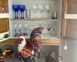 Items in the Hoosier cabinet.  Has the ceramic rooster.