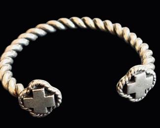 Sterling Rope Cross Cuff Bracelet