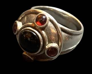 Silver Ring wBlack Red Stones