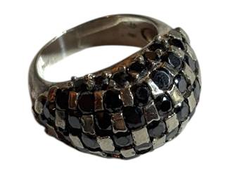 Silver Black Checkered Ring