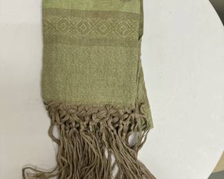 Tasseled Pashmina | Green pashmina with braided and tasseled fringe.
