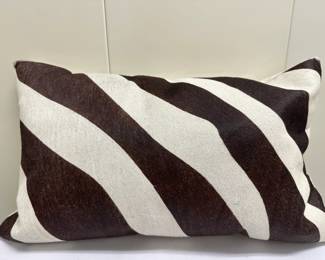 Zebra Lumbar Pillow | Cowhide zebra-patterned lumbar pillow. - h. 12 x w. 20 in

