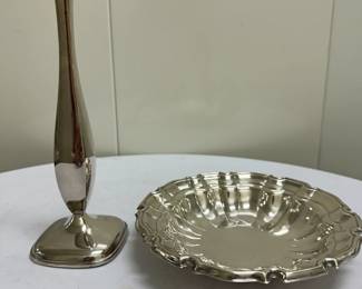 Towle Bud Vase & Other Dish | Towle single bud vase and small silverplate candy dish.

