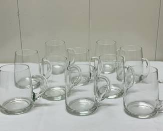 (10pc) Matching Beer Mugs | Matching set of glass beer mugs. -  h. 5 in
