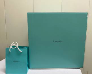 (2pc) Tiffany Box & Bag | Tiffany & Co. packaging, including a large box and a small gift bag. - h. 14 x w. 14 x d. 14 in (box)
