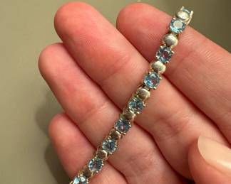 (1pc) Sterling And Aquamarine Bracelet | Marked 926 - w. 7.5 in
