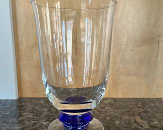 Denby Glasses | Denby "Magnum Blue" drinking glasses with blue details at the base.