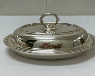 (1pc) Silver Vegetable Dish | English silver covered vegetable dish with tarnish-proof processed flannel bag -  h. 5 x w. 11 x d. 8.5 in
