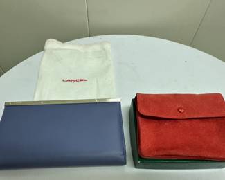 (2pc) Lancel Wallet & Other Purse | Blue Lancel Paris wallet (Made in Paris)  Red suede change purse (Made in Yugoslavia)
