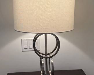 (2pc) Marble & Metal Table Lamps | Metal lamps with black marble base and silver accents. - h. 27.5 in
