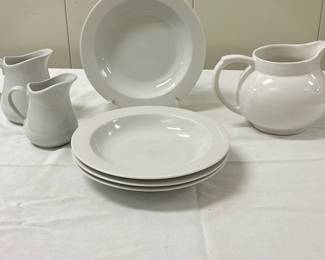 (7pc) Arzberg Breakfast Set | 4 Arzberg bowls: dia. 9 in. (Made in Germany) BIA Creamer: h. 5 in. (Made in China) BIA Sugar: h. 5 in. (Made in China)
Neuwirth Pitcher: h. 5.75 in. (Made in Portugal)

