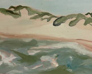 Painting - Beach Landscape | Oil-on-canvas painting of beach landscape in thin white frame. Not signed by artist . - h. 16.5 x w. 24.5 in