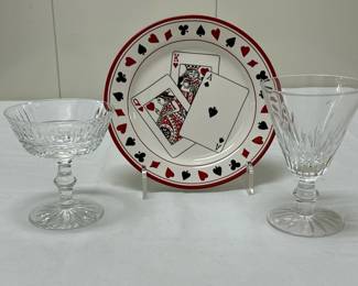 (3pc) Tiffany & Co. Card Plate And 2 Waterford Glasses | Plate 8.25 Taller Glass 5.75 Smaller Glass 4.5

