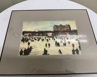 Painting - Ice Skating | "Ice Skating in Central Park" (1898), silhouettes in front of the Dakota Apartment in NYC. Artwork measures: 6 x 9 in.

