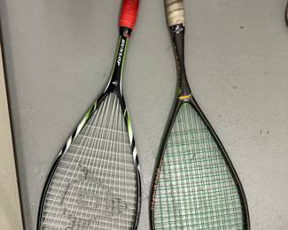 (2pc) Squash Rackets | Standard size "Dunlop" and "Feather Titanium Drop" squash rackets.