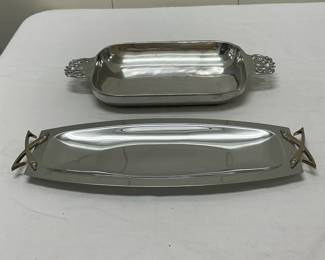 (2pc) Nambe Tray & Other | Nambé tray: 15 in. x 7.5 in.
Metal (unmarked) tray: 17 in. x 6.5 in. 
