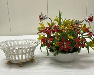 (1pc) Flower Arrangement & Footed Bowl | Floral arrangement: h. 9 in. Footed bowl: 8 in. x 6 in. x 4 in.