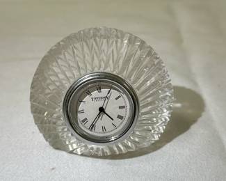 (1pc) Tipperary Crystal Desk Clock | Vintage (1980's) Tipperary Crystal (Made in Ireland) small crystal desk clock with roman numerals. -  h. 2.5 x dia. 3 in