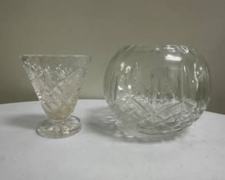 (2pc) Crystal Vases | Small cut crystal pedestal bowl/vase and round crystal rose bowl/vase.
