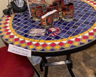 Kitchen tile top table with two matching chairs