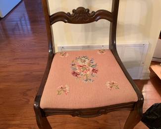Rosewood framed chair with pink needlepoint seat- very nice