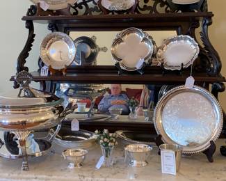 various bowls, trays and casserole silverplate