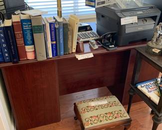 Desk - large and top only needs tlc, computer , office accessories, calculator