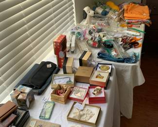 Numerous Monet items - new in box and back table sewing items