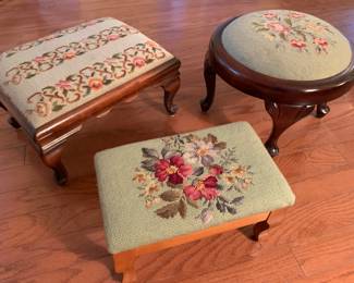 3 needlepoint footstools- all different sizes- very nice