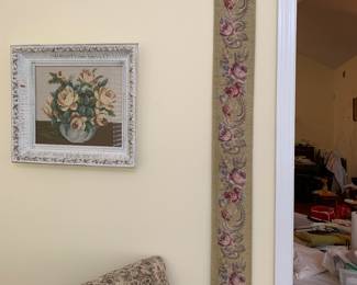 needlepoint picture and hanging needlepoint/brass trim