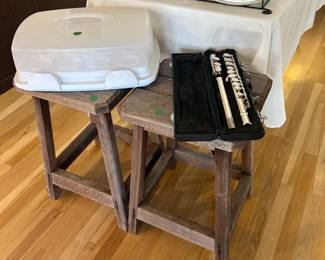 Vintage flute, wooden stools