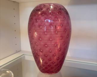 Hand blown rose bubble glass vase