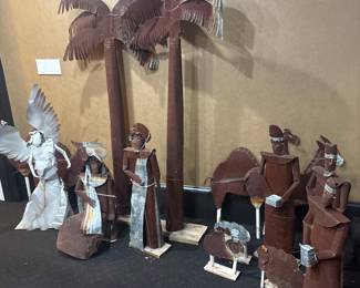 Metal art nativity scene, minus baby Jesus