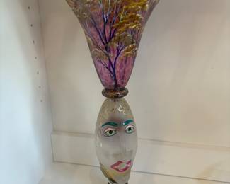 Kurt and Lynda Carlson abstract FACE glass sculpture 