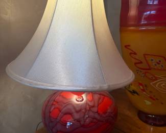 Red marbled glass vase