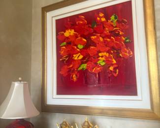 Original Jaline Pol, French impressionist artist floral oil painting , “A Honey of Beauty”, 30 x 31, 43 x 45 with frame