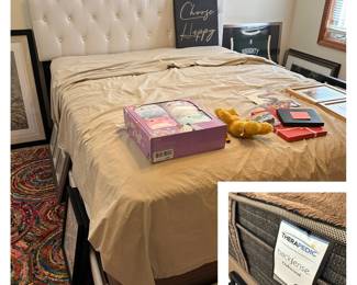 Queen quilted bed frame with Therapedic mattress and boxspring.  