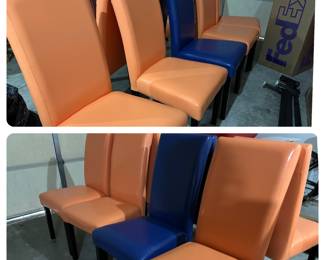 Orang and blue dining chairs